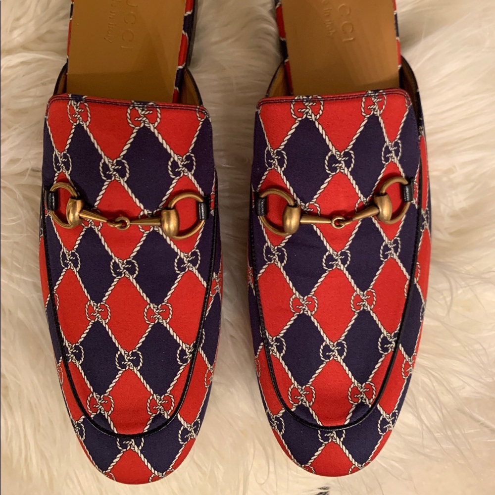 NWB Gucci rhombus royal bluett-red/blu slides